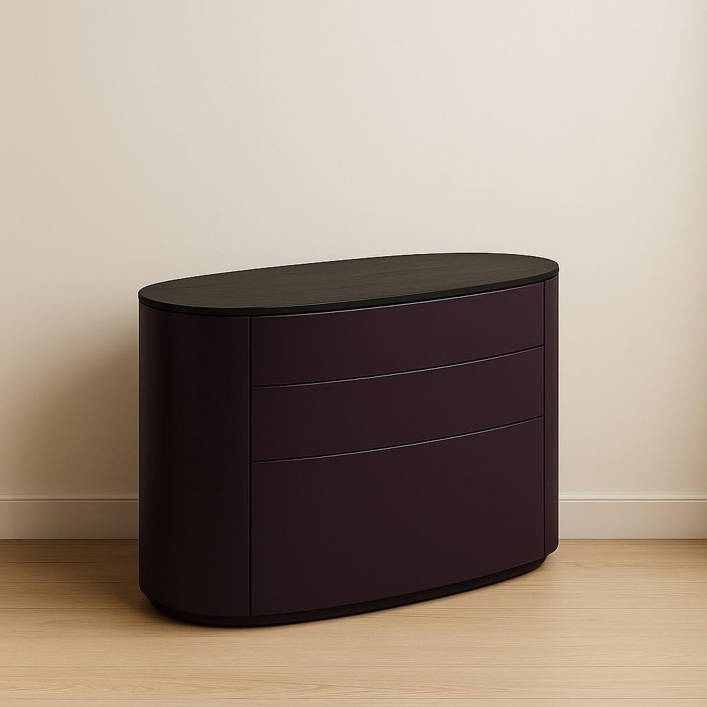 Commode ovale contemporaine en laque corail foncé et Oak Light en vente 5