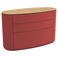 Contemporary Oval Chest of Drawers In Dark Coral Lacquer & Light Oak
