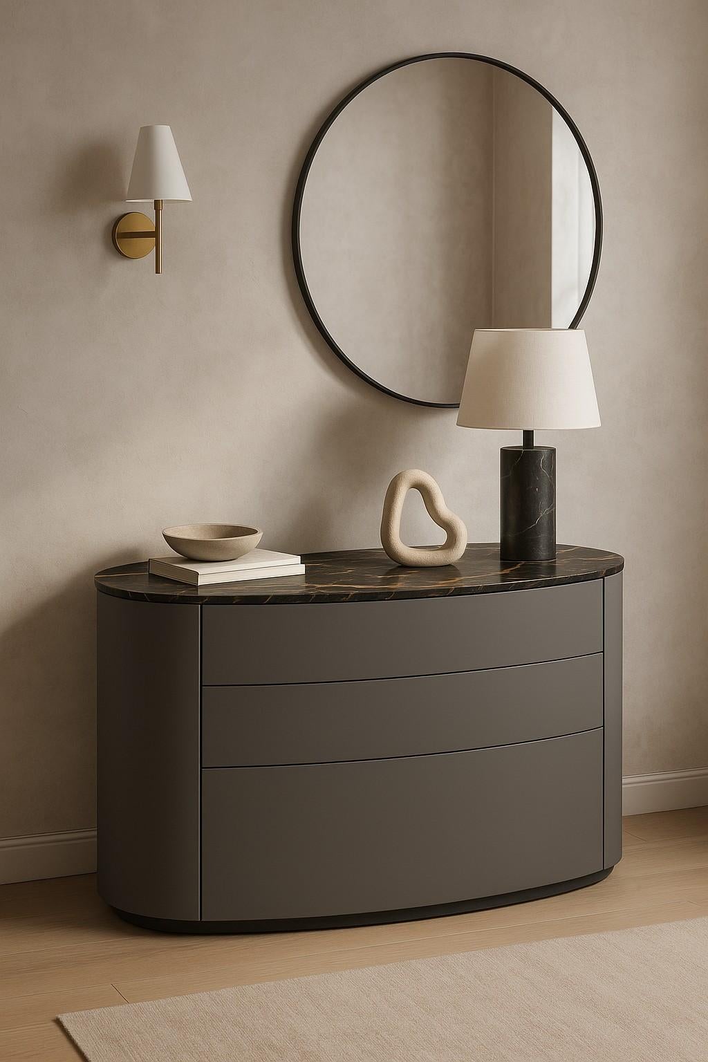Contemporary Oval Chest of Drawers In Mustard Yellow Lacquer & Solid Walnut For Sale 5