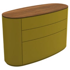 Contemporary Oval Chest of Drawers In Mustard Yellow Lacquer & Solid Walnut