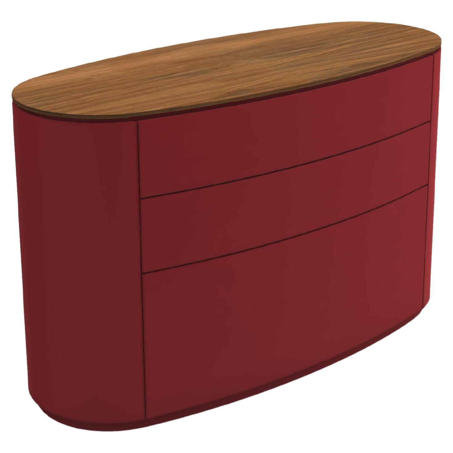 A minimal and elegant chest of drawers offered in a combination of solid wood tops with lacquered structure. The seamless drawer fronts maintain clean lines with subtle horizontal grooves, offering a refined and contemporary aesthetic. A
