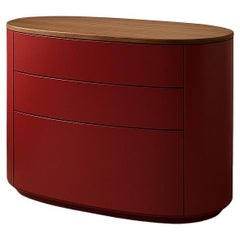 Contemporary Oval Chest of Drawers In Red Lacquer & Solid Walnut