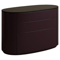Contemporary Oval Chest of Drawers In Aubergine Lacquer & Smoked Oak
