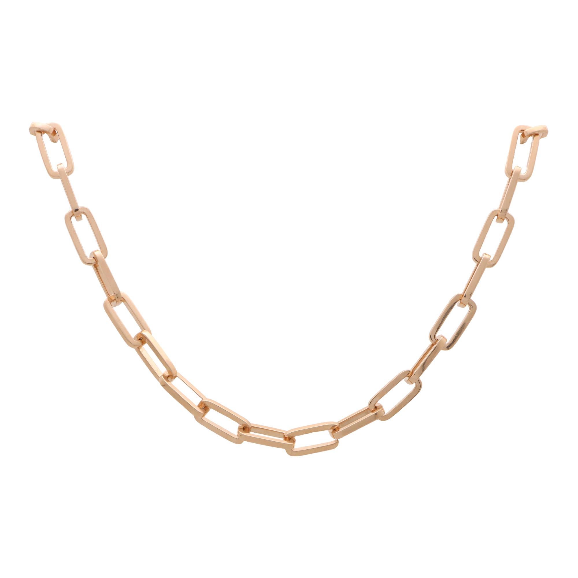 Women's or Men's Contemporary Oval Chunky Chain Link Necklace in 18k Rose Gold For Sale