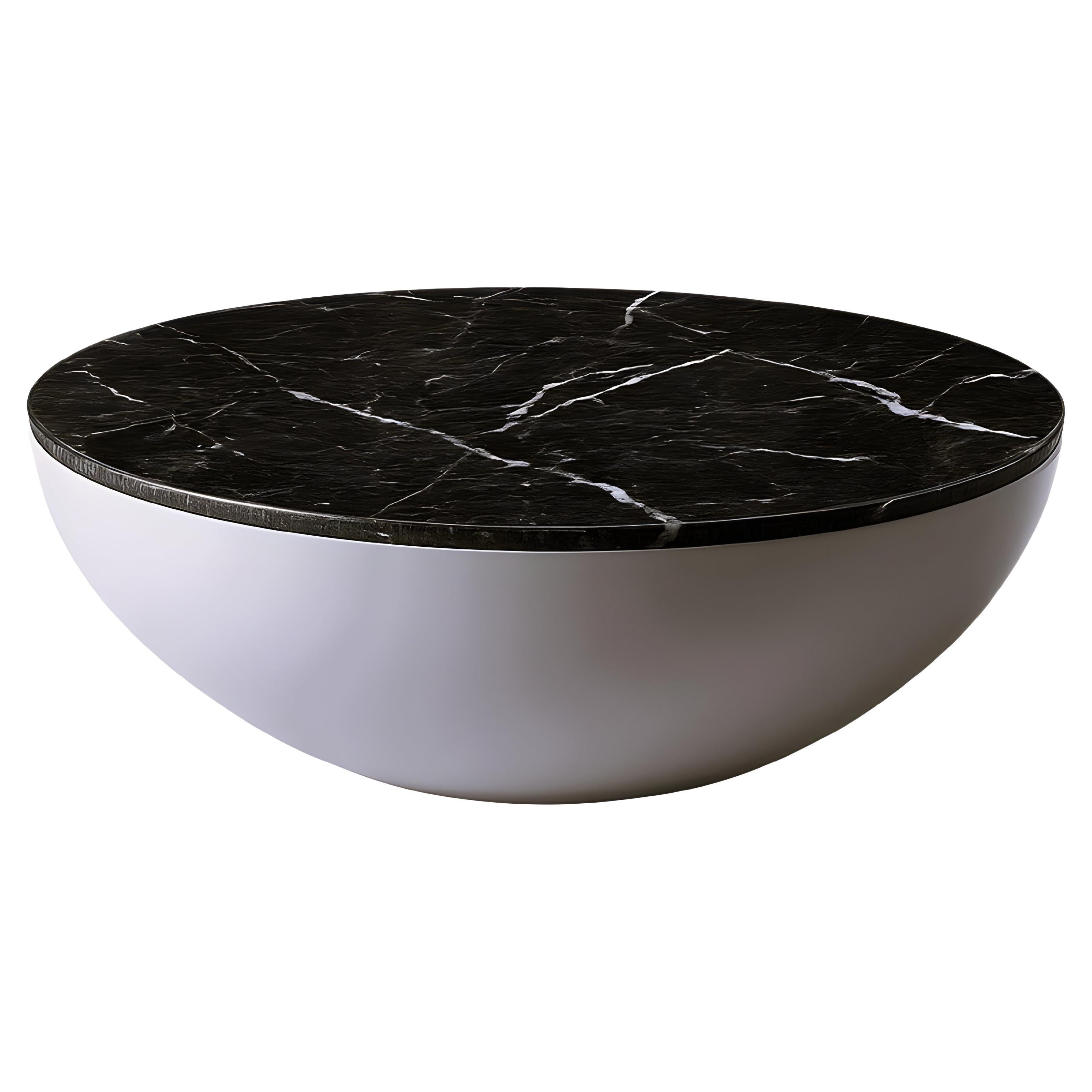 Table basse ovale contemporaine, base laquée/plateau en marbre