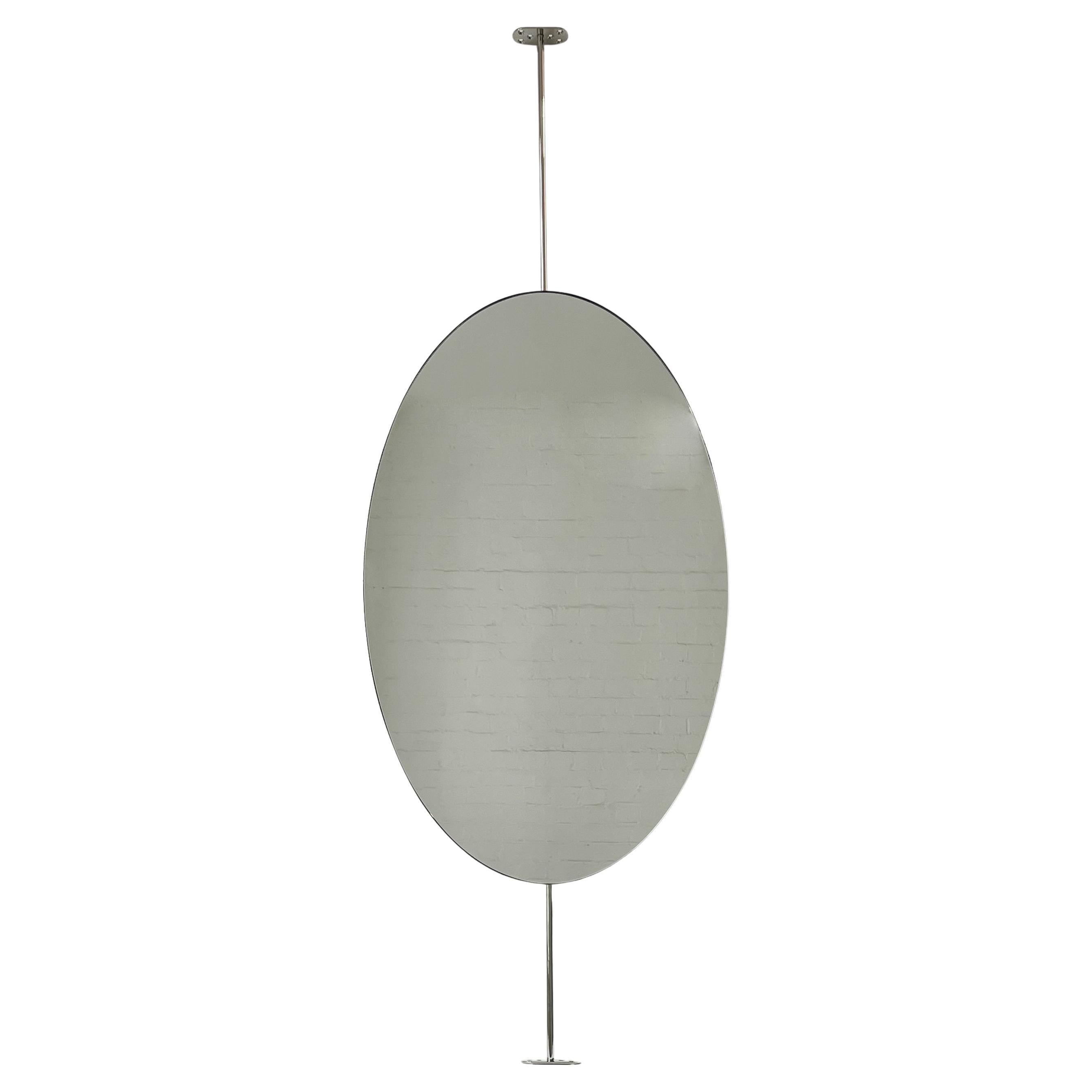 Contemporary Oval Countertop to Ceiling Attached Mirror Nickel Plated Frame