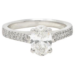 Vintage Contemporary Oval Cut 1.26 Carats Diamond Platinum Pavé Engagement Ring GIA