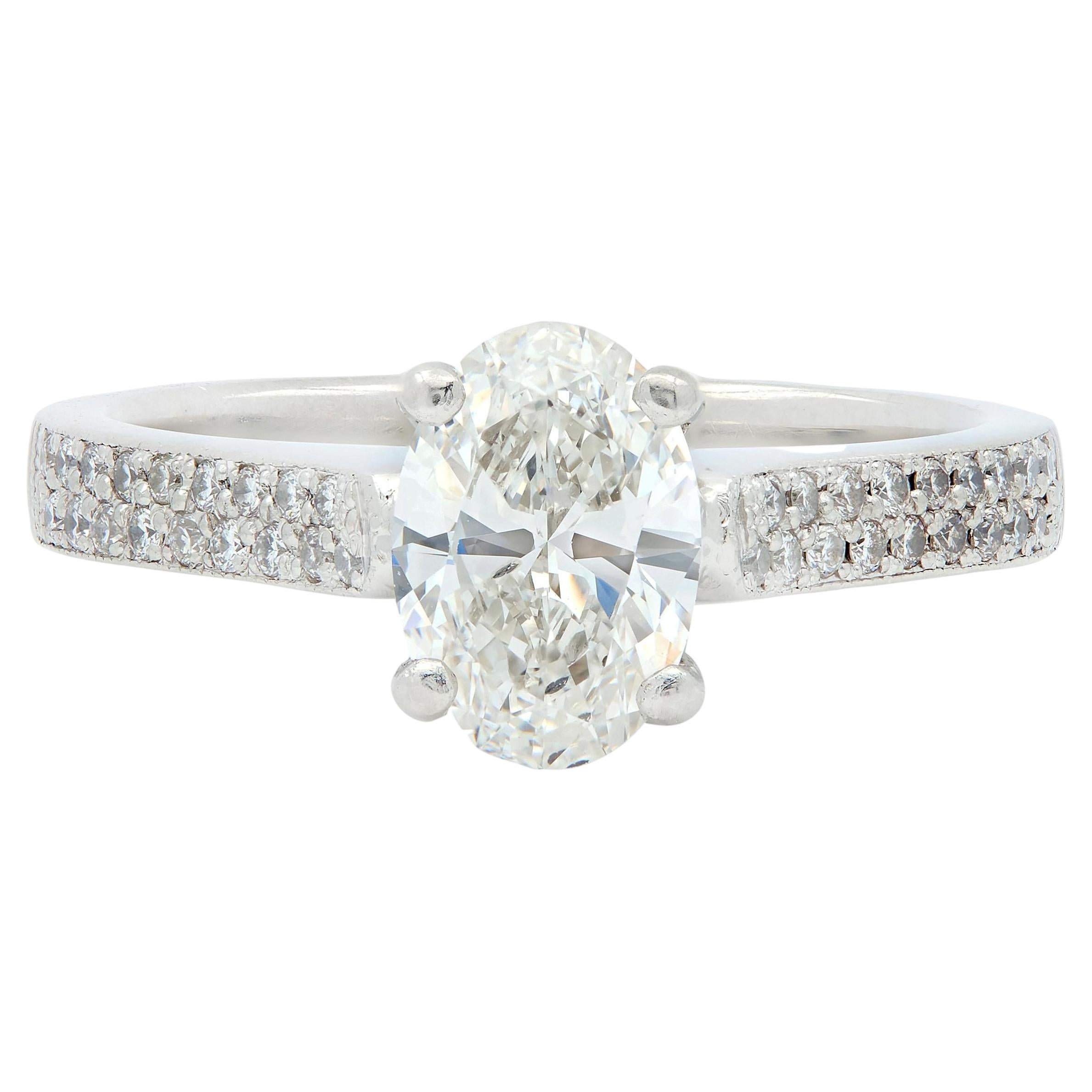 Contemporary Oval Cut 1.26 CTW Diamond Platinum Pavé Engagement Ring GIA
