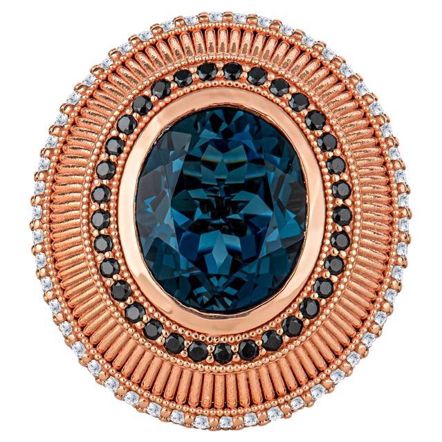 Contemporary Oval Cut London Blue Topaz Cocktail Ring with Sapphires & Diamonds
