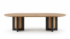 Table à manger ovale contemporaine, finition patinée, avec pieds géométriques