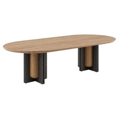 Table à manger ovale contemporaine, finition patinée, avec pieds géométriques