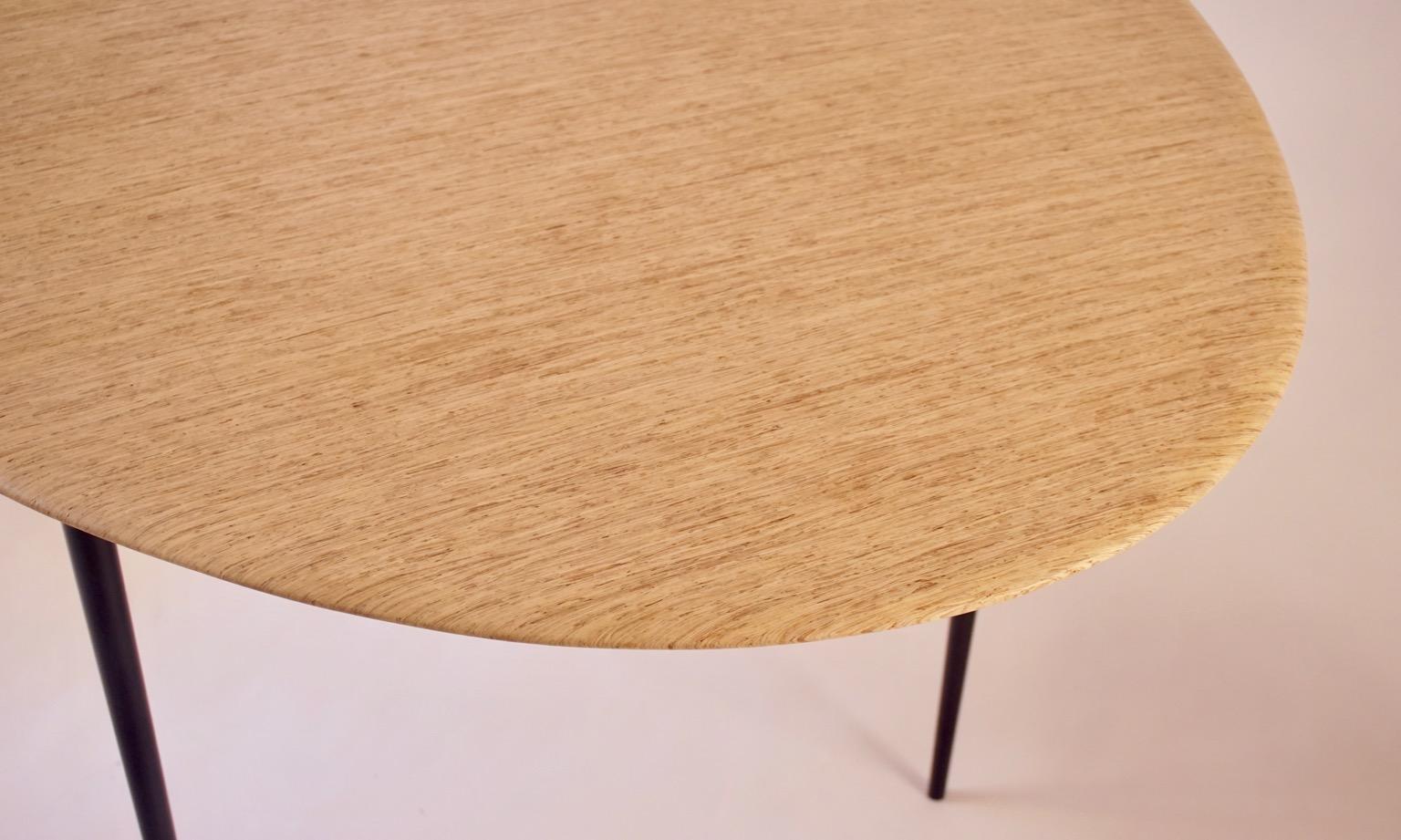 L'une des premières créations de Lehrecke en 1993, cette version ovale de la table à œufs est tout à fait unique. La grande taille et le sommet en bois sont tous deux très inhabituels. Les brins de bois sont un matériau de construction, utilisé dans