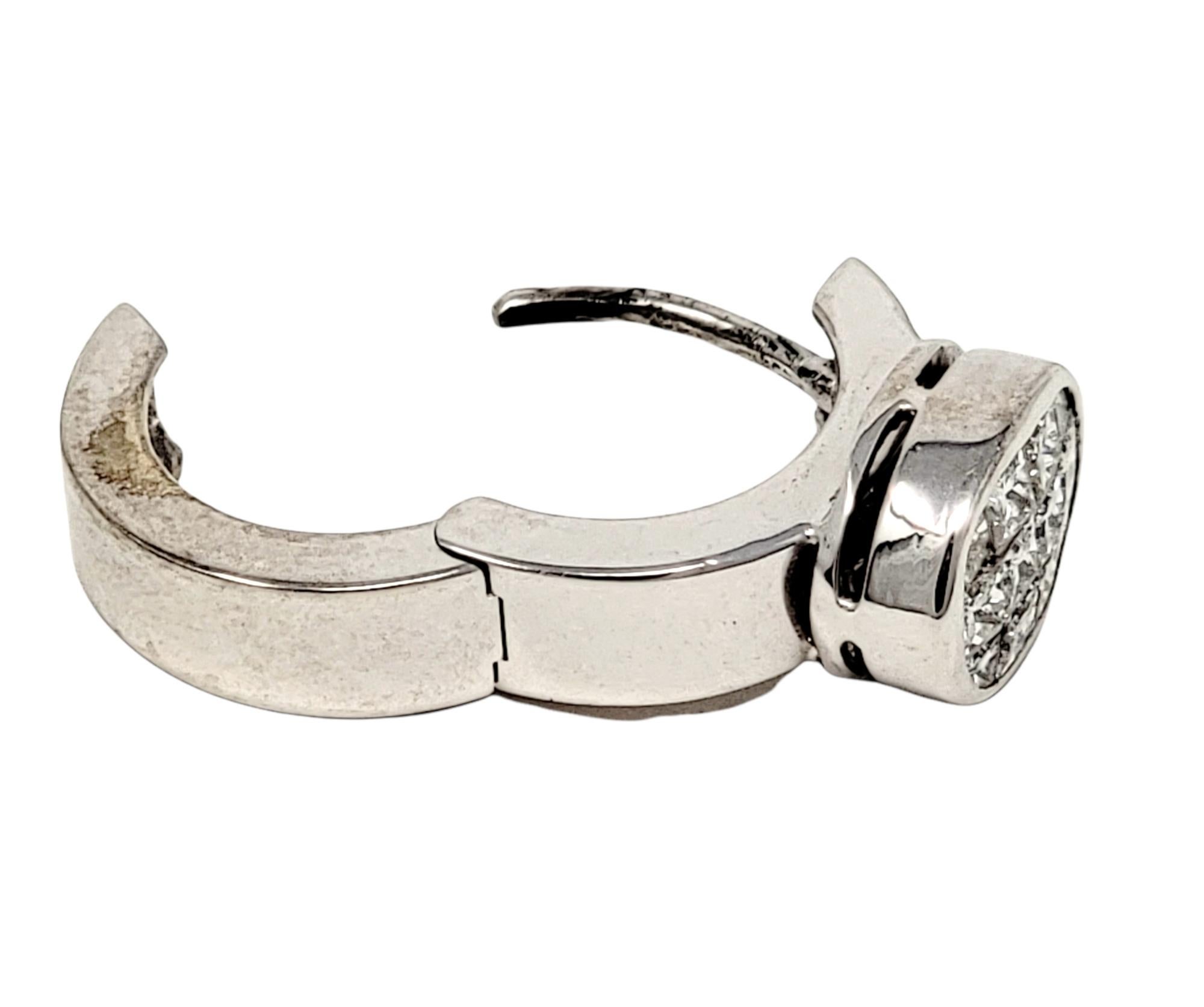 Contemporary Oval F / VS Diamond Huggie Hoop Earrings in 14 Karat White Gold For Sale 4