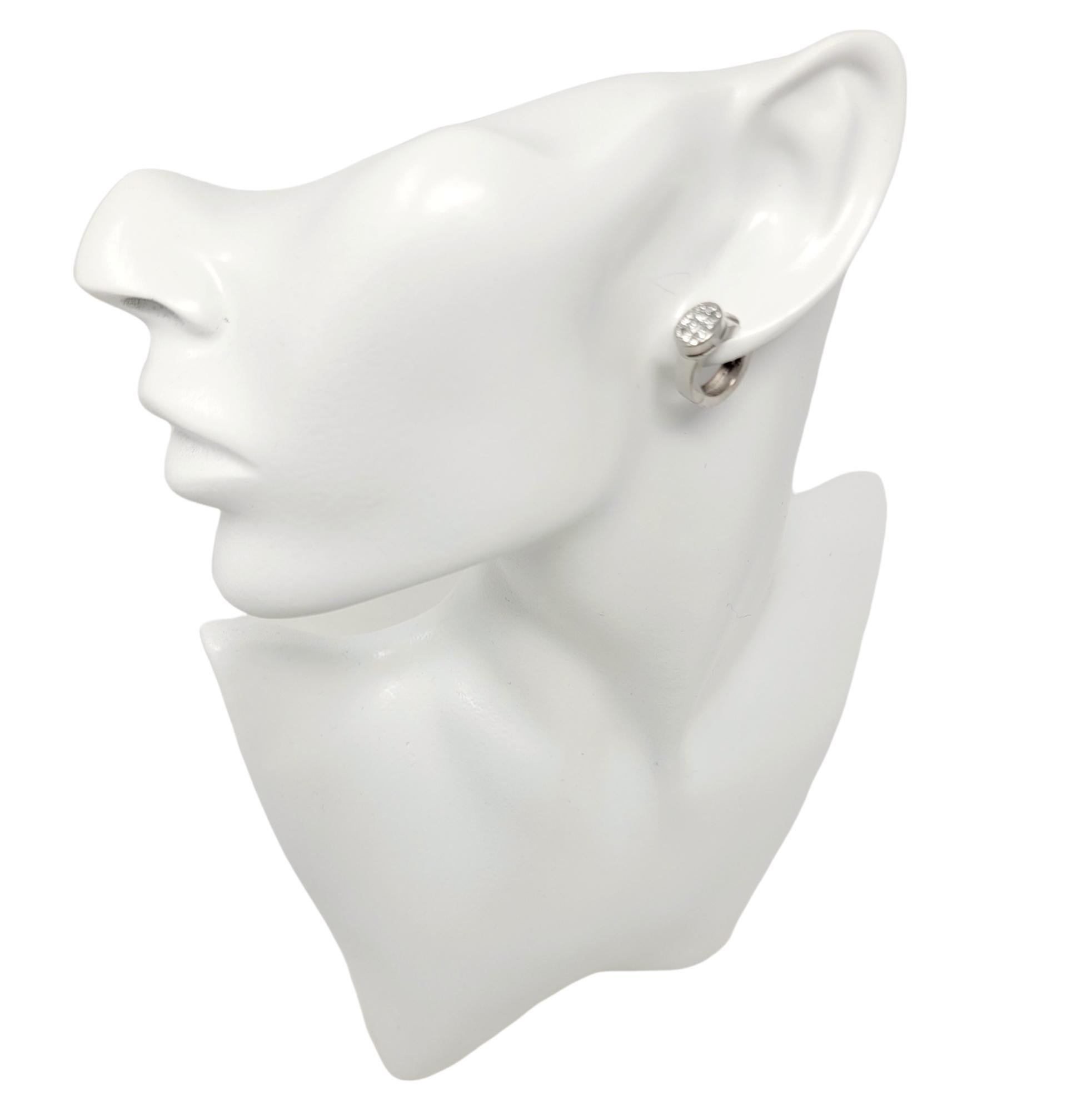Contemporary Oval F / VS Diamond Huggie Hoop Earrings in 14 Karat White Gold For Sale 8