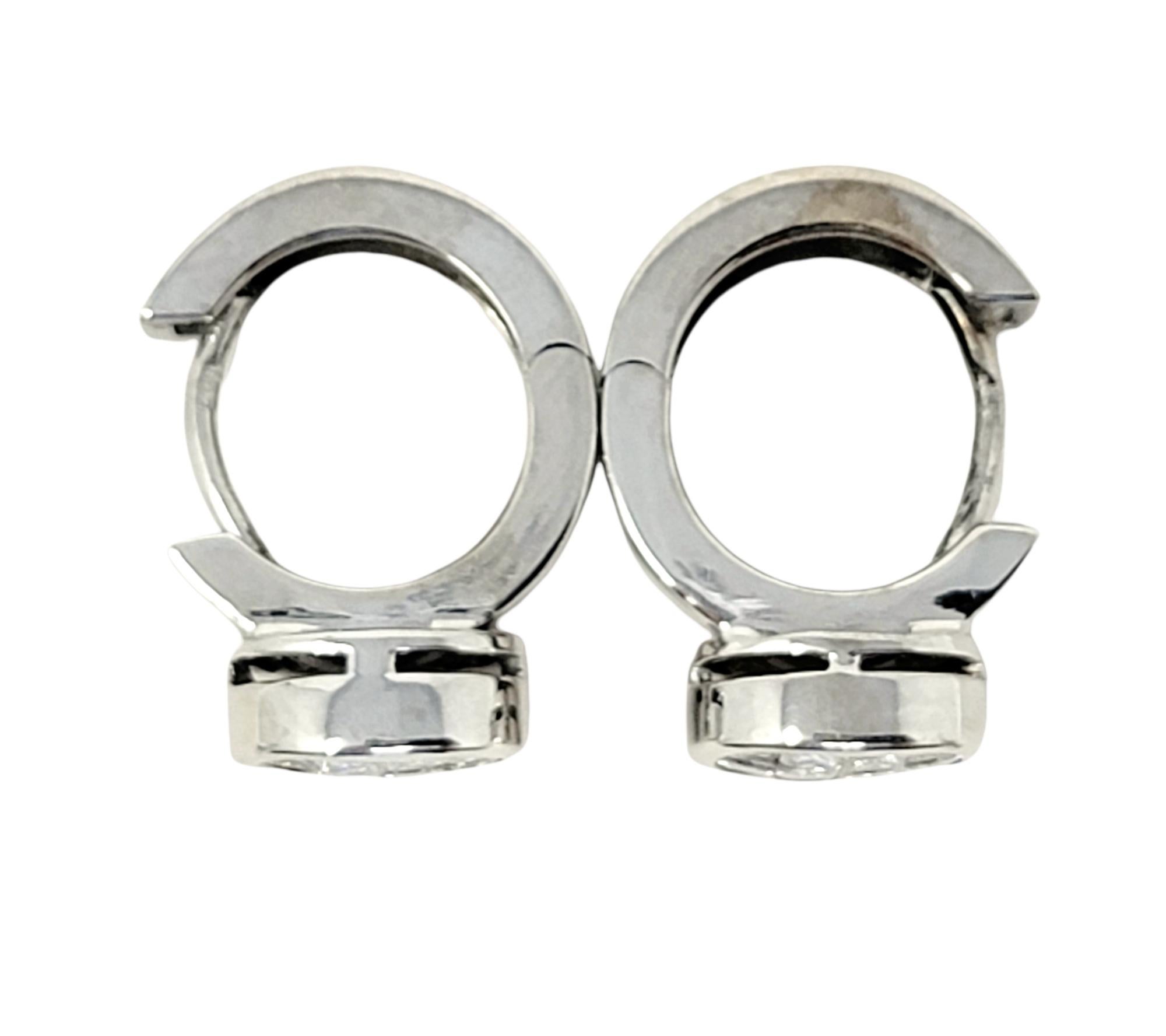 Contemporary Oval F / VS Diamond Huggie Hoop Earrings in 14 Karat White Gold For Sale 1