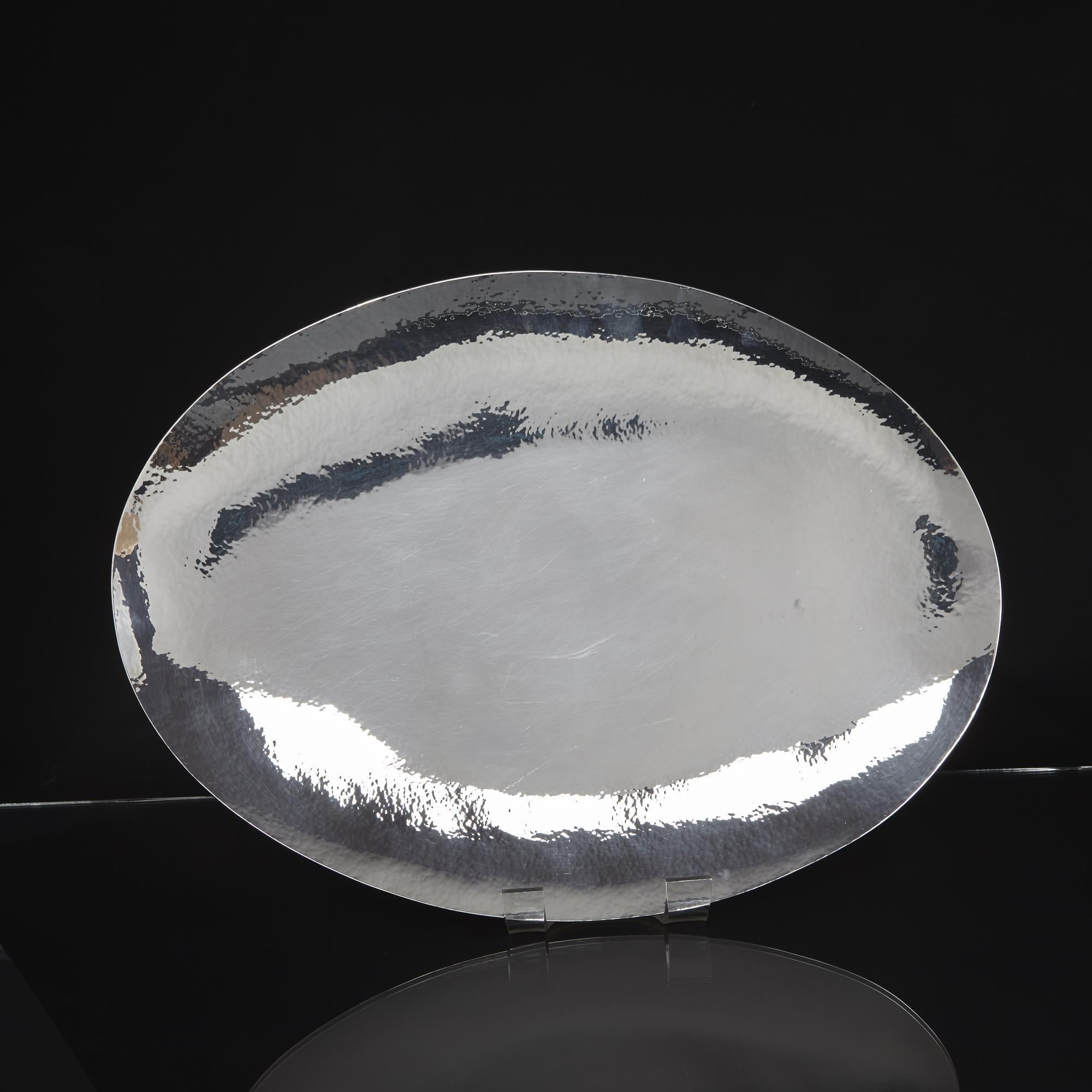 Modern Contemporary Oval Hammered Silver Dish For Sale