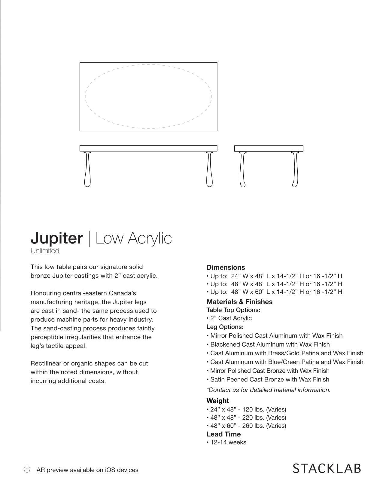Aluminum Stacklab Jupiter Coffee Table - Acrylic Top, Oval For Sale