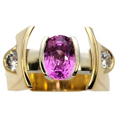 Contemporary Oval Pink Sapphire and Diamond Custom Statement Ring 18K Gold