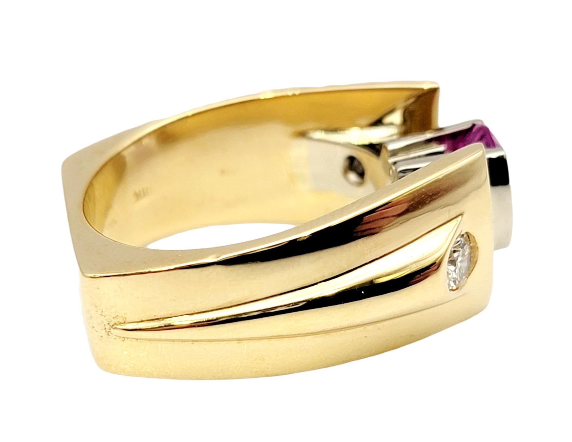 Contemporary Oval Pink Sapphire and Diamond Yellow Gold Custom Statement Ring  For Sale 2