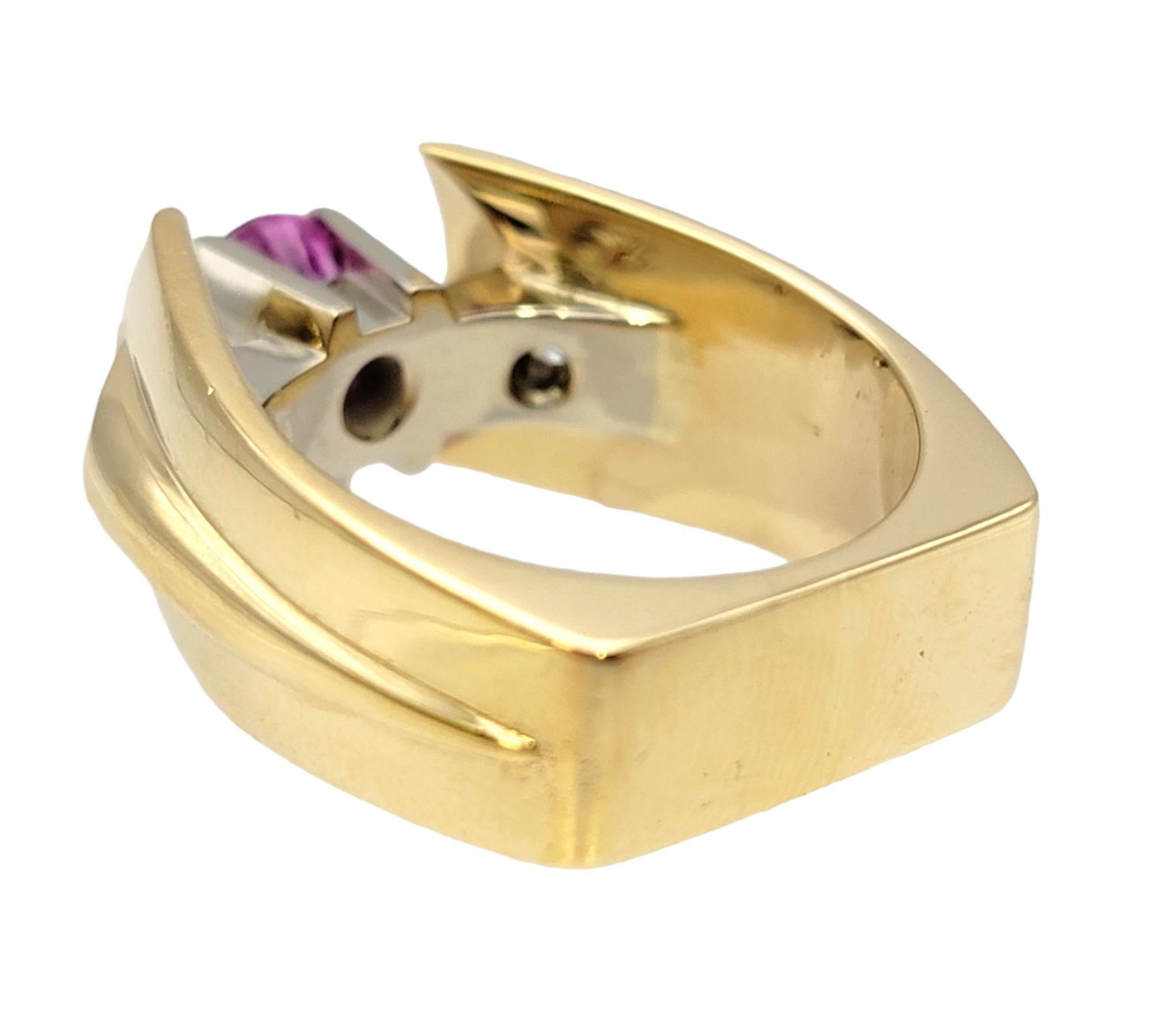 Contemporary Oval Pink Sapphire and Diamond Yellow Gold Custom Statement Ring  For Sale 3