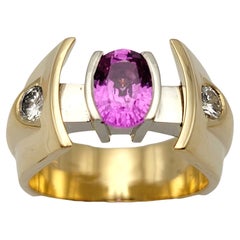 Contemporary Oval Pink Sapphire and Diamond Yellow Gold Custom Statement Ring 