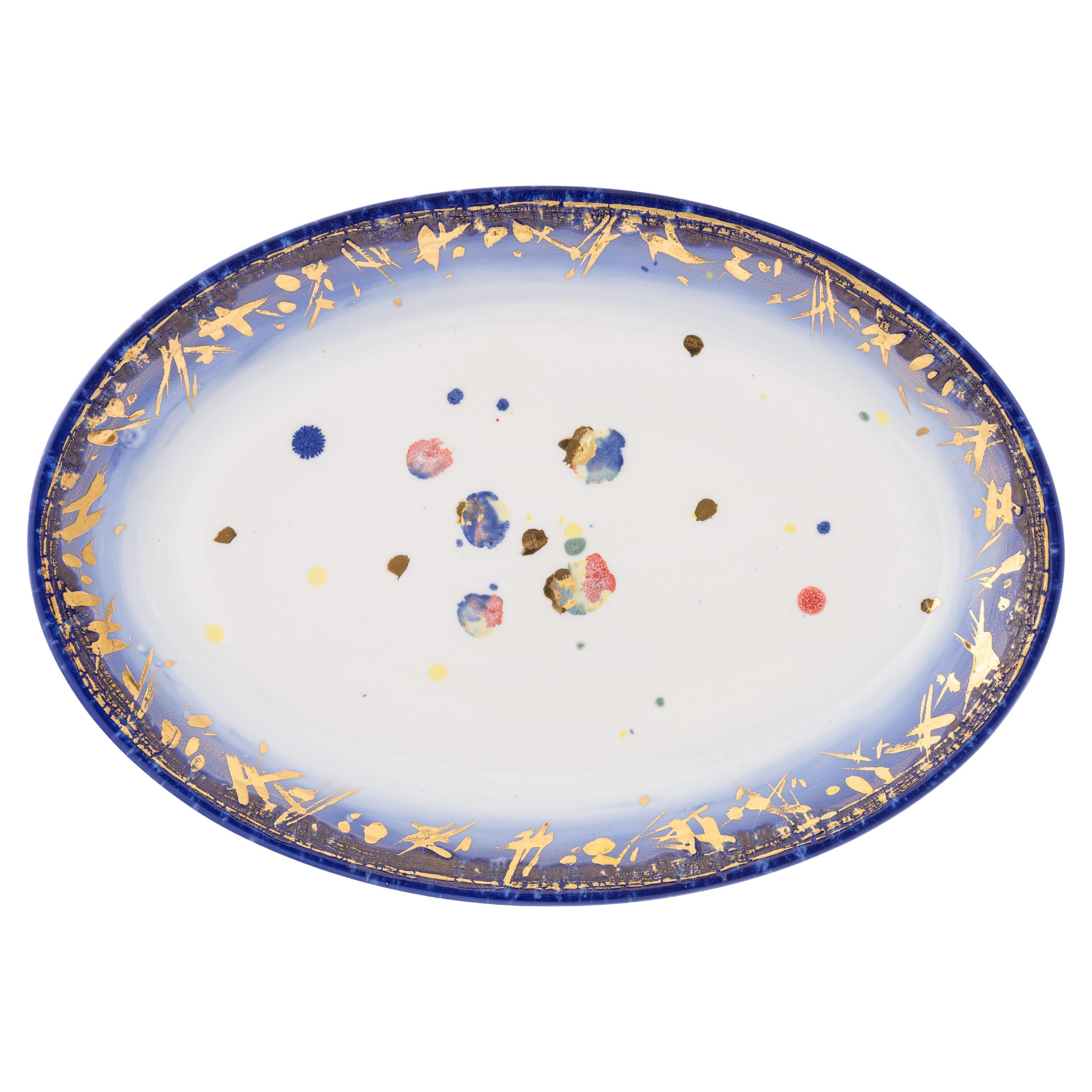 Zeitgenössische ovale Platte Gold Handbemalter Teller Porzellan-Tischgeschirr im Angebot