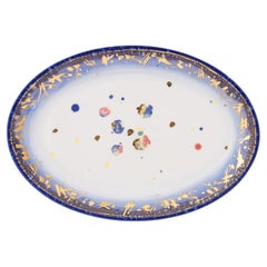 Contemporary Oval Platter Gold Hand Painted Plate Porcelain Tableware