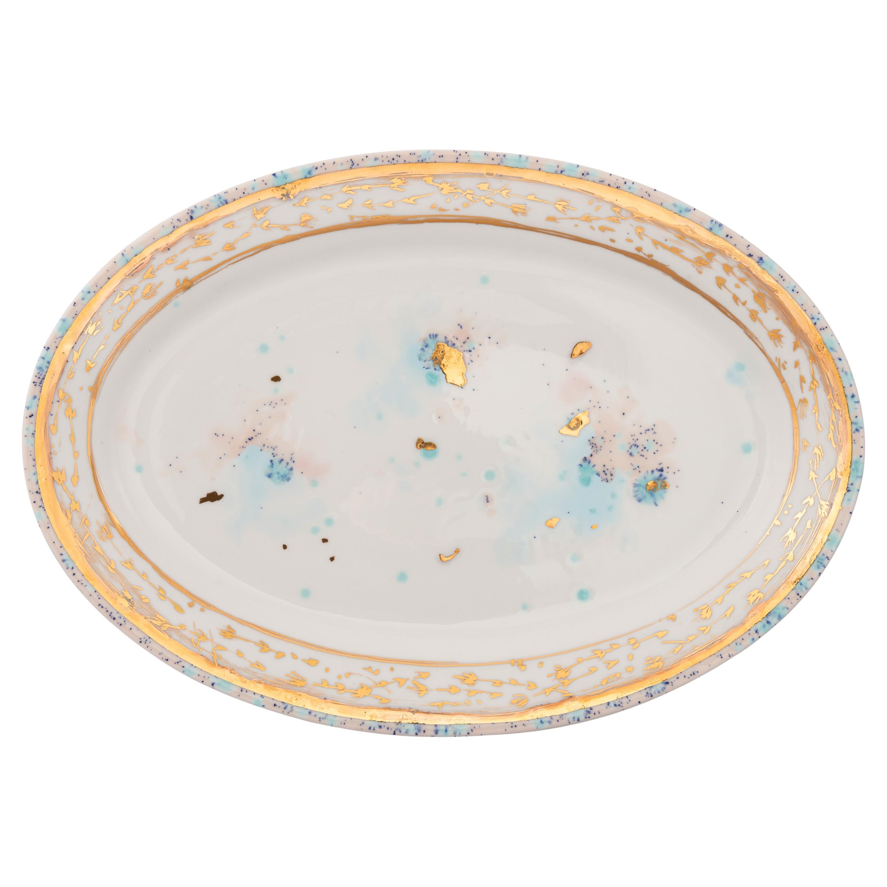 Contemporary Oval Platter Gold Hand Painted Plate Porcelain Tableware For Sale