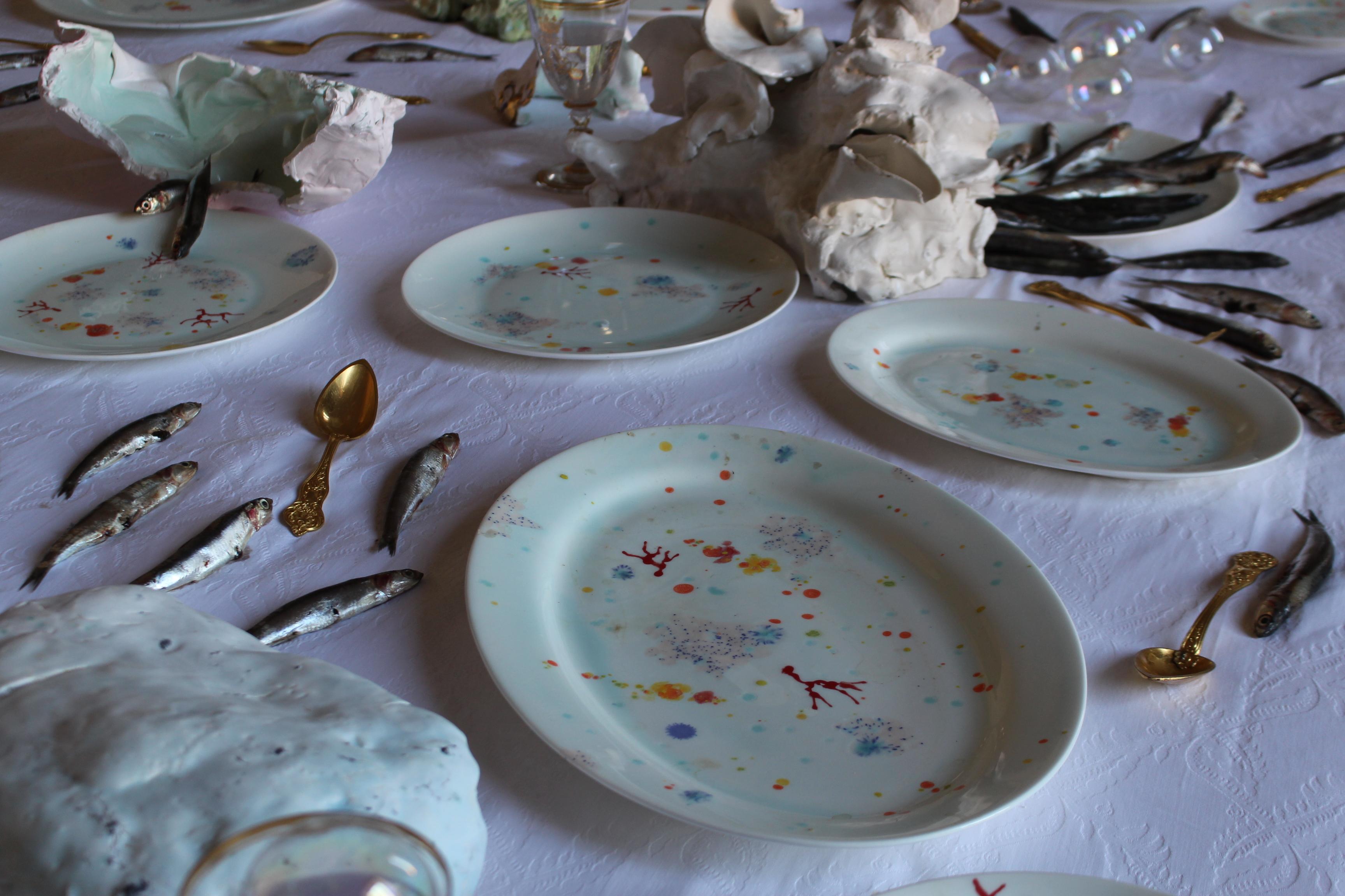 Plato ovalado contemporáneo Vajilla de porcelana pintada a mano Moderno en venta