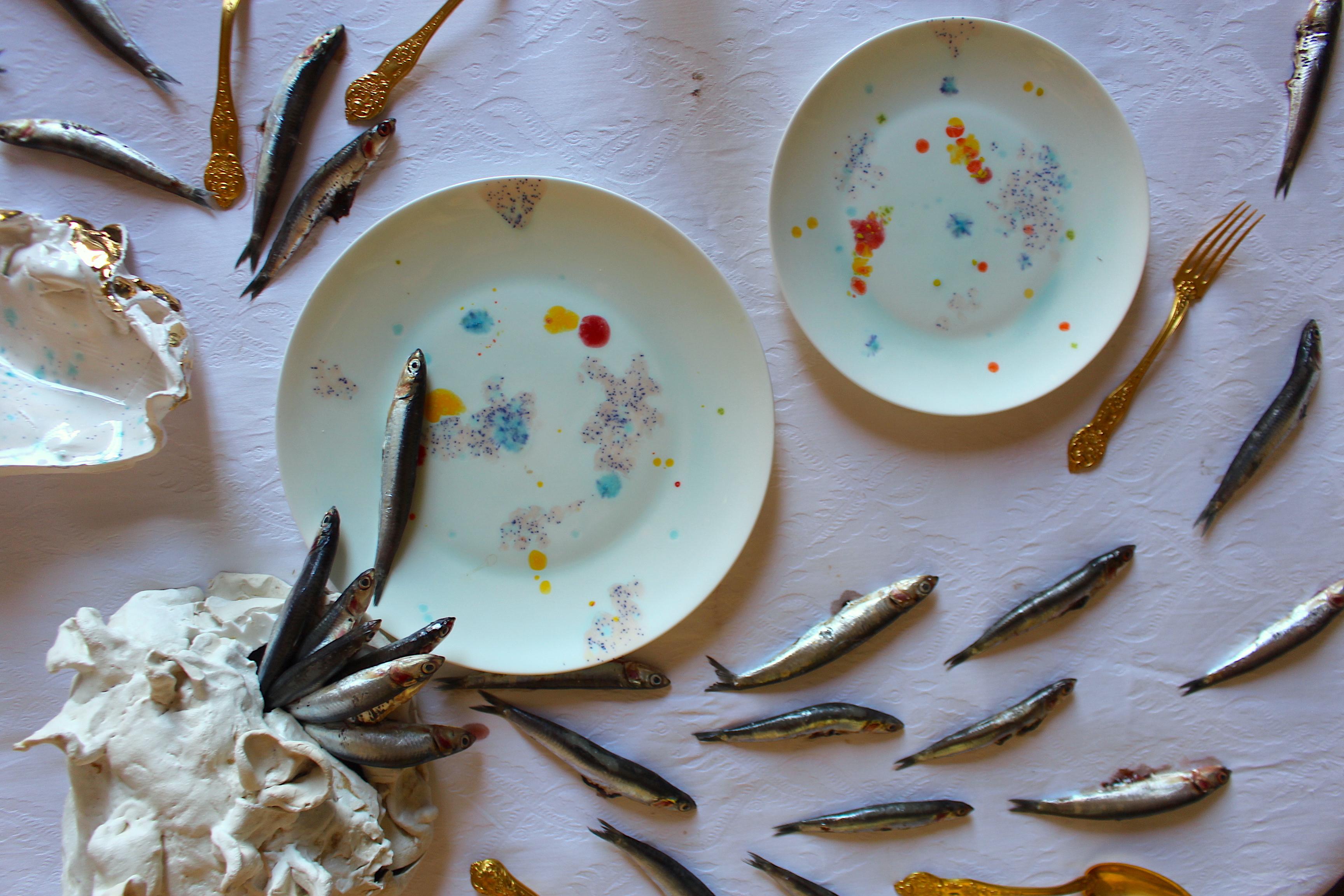 Plato ovalado contemporáneo Vajilla de porcelana pintada a mano Porcelana en venta