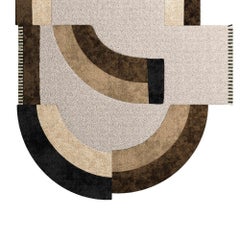 Contemporary Oval Rug with Geometric Pattern in Beige & Brown Hues Handwoven