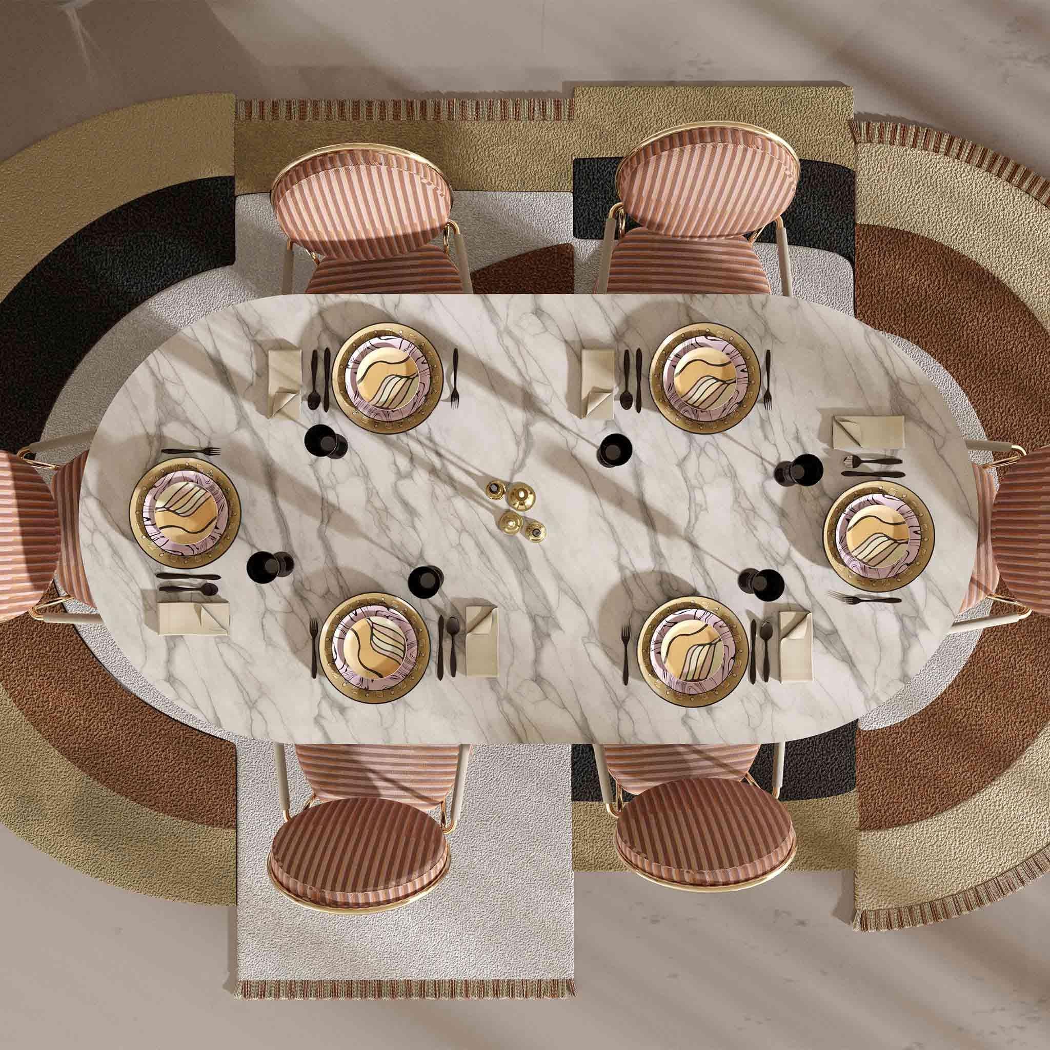 Modern Contemporary Oval Rug with Geometric Pattern in Beige & Brown Hues Handwoven For Sale