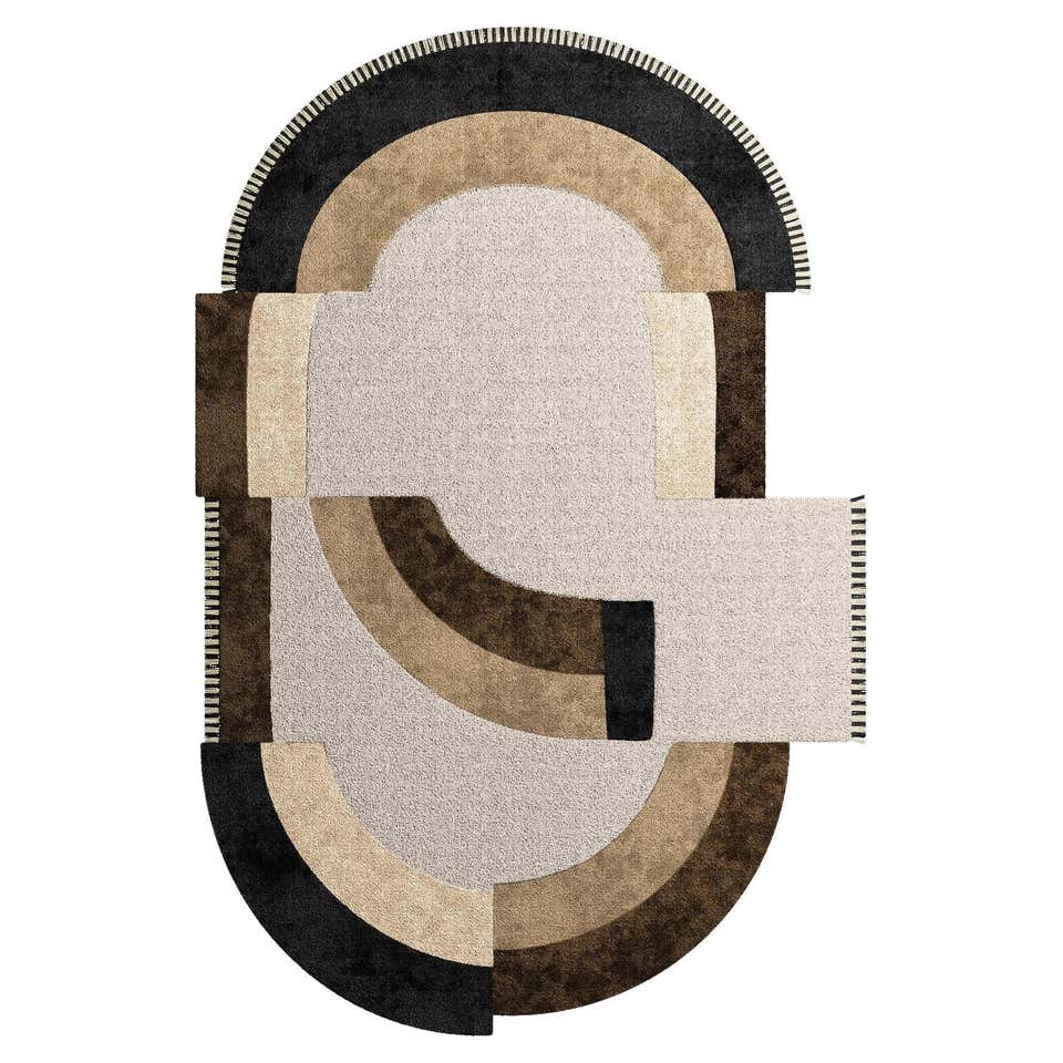 Contemporary Oval Rug with Geometric Pattern in Green Hues and Beige in ...