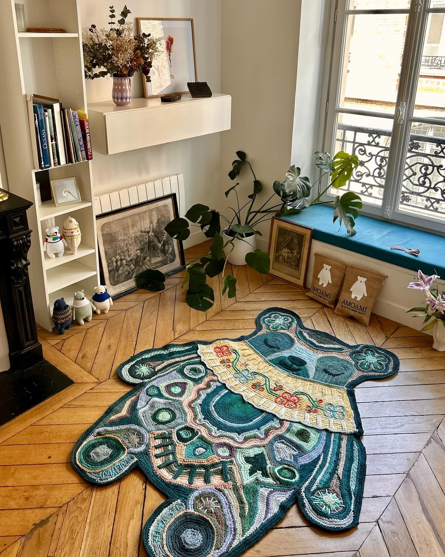 Ukrainian Contemporary Oval Rug with Geometric Pattern in Green Hues and Beige in Wool For Sale