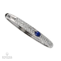 18K White Gold Oval Sapphire Diamond Pavé Bangle Bracelet, 2.40ct