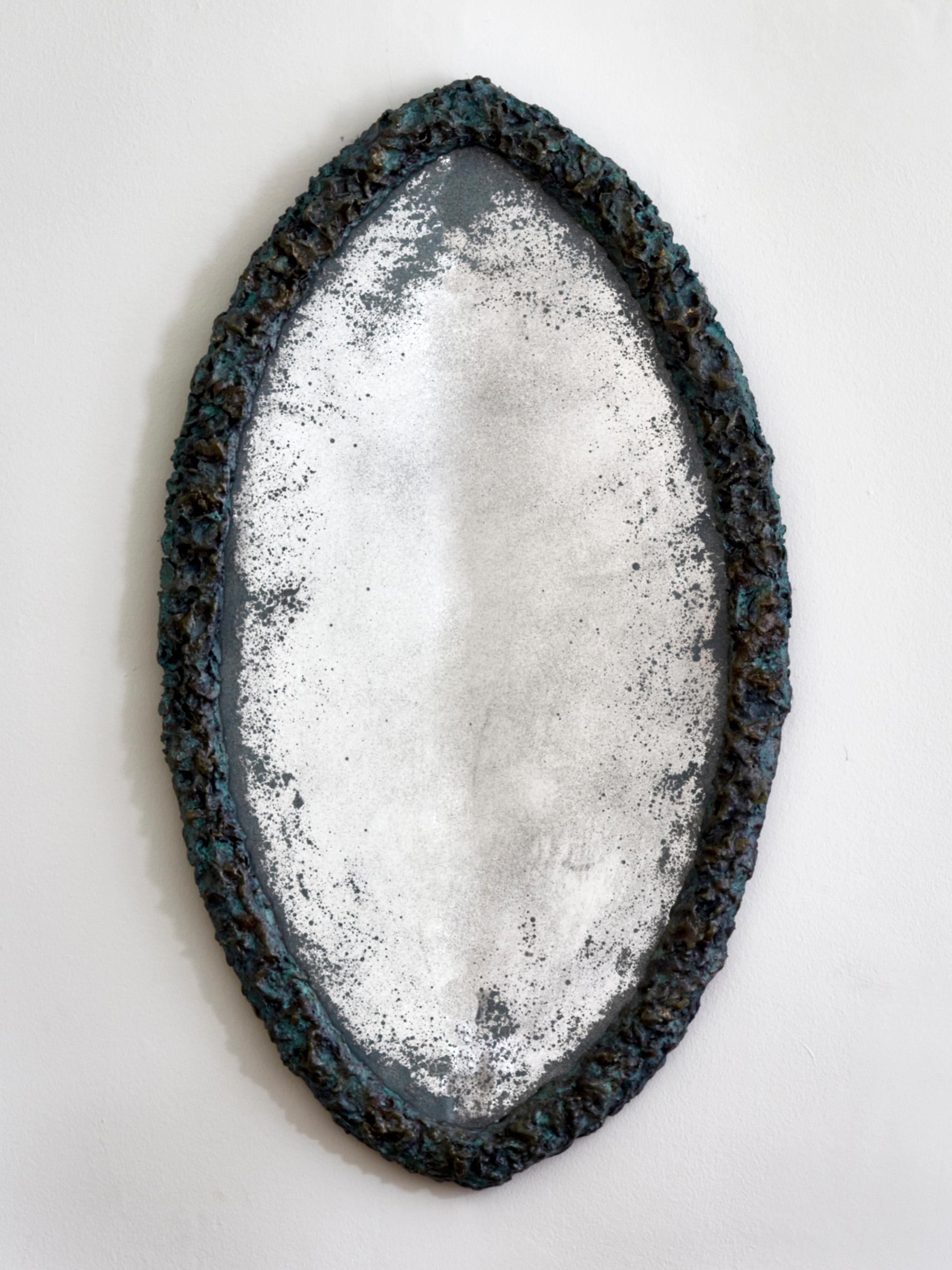 Modern Contemporary Oval Sculpted Mirror in Slate Grey by Margit Wittig For Sale