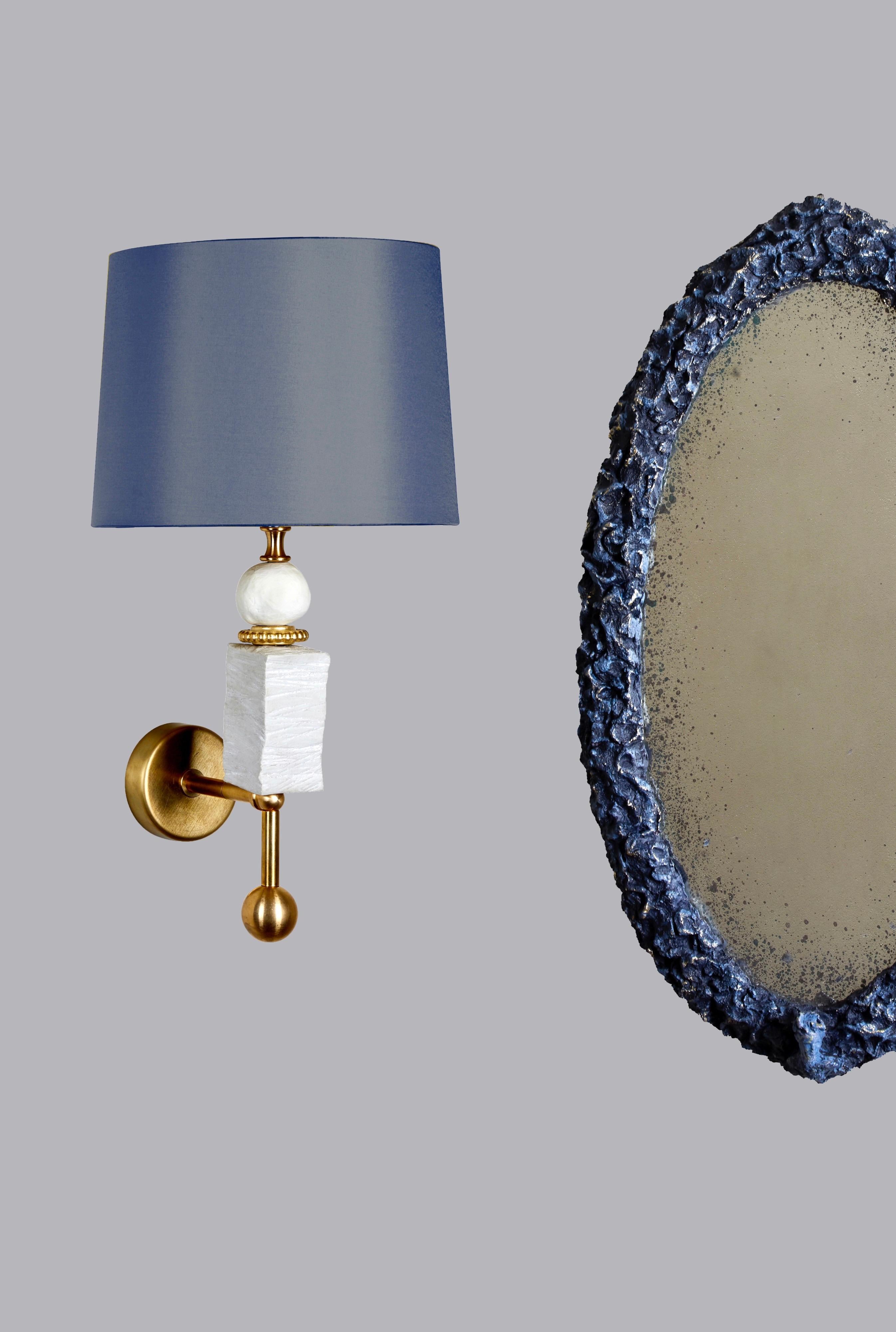English Contemporary Oval Sculpted Mirror in Slate Grey by Margit Wittig