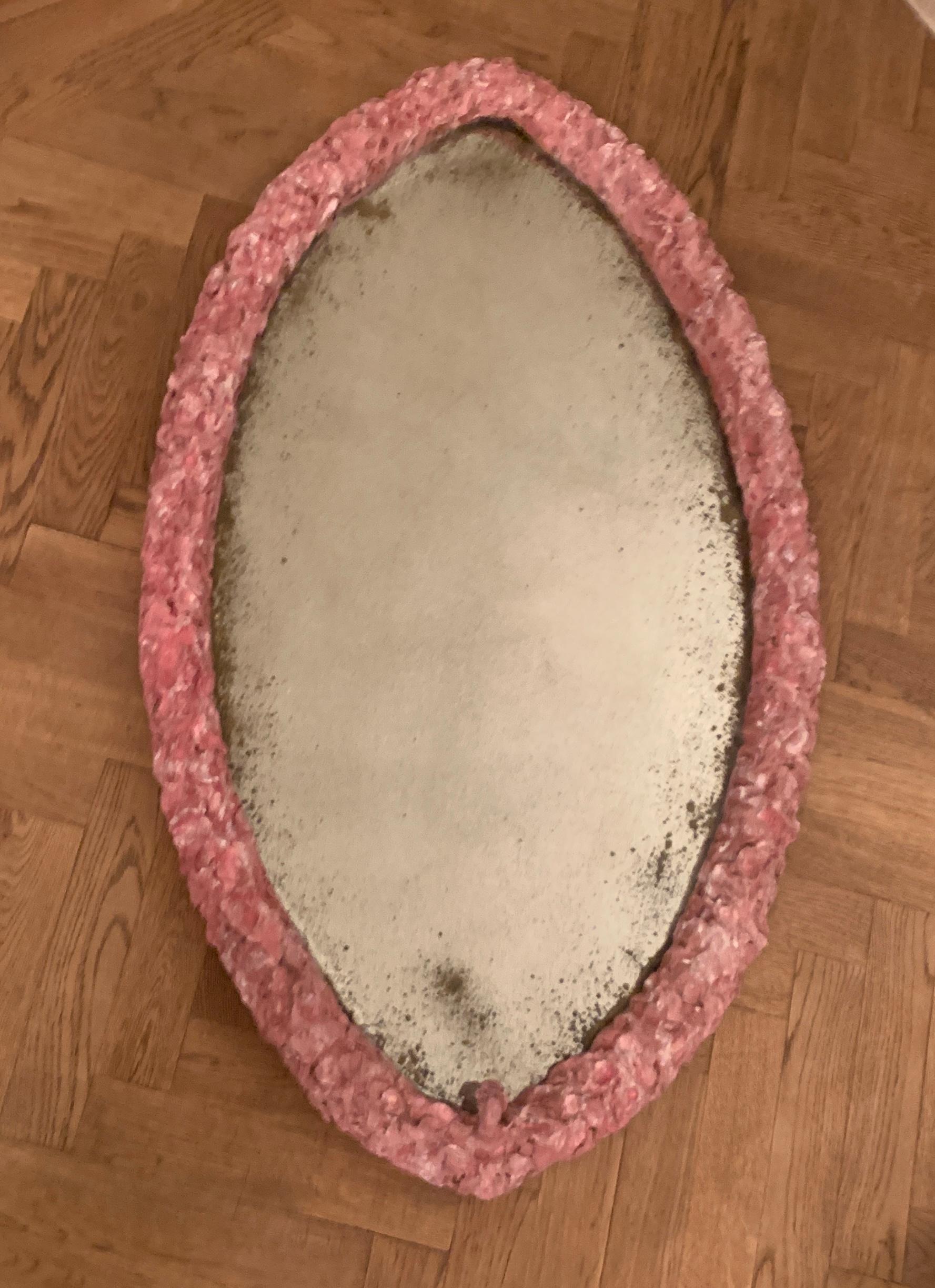Cast Contemporary Oval Sculpted Mirror in Slate Grey by Margit Wittig For Sale