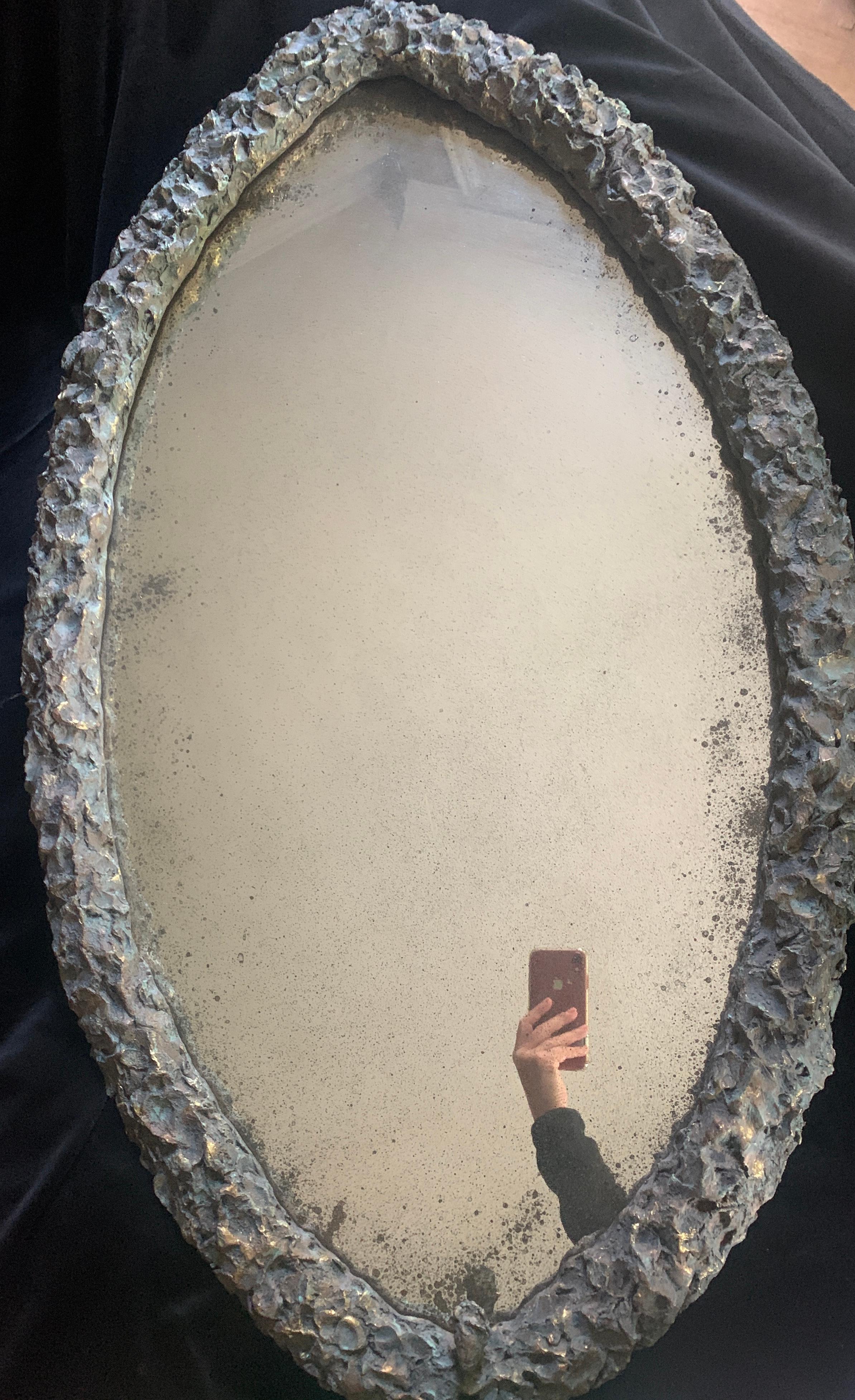 Glass Contemporary Oval Sculpted Mirror in Slate Grey by Margit Wittig For Sale