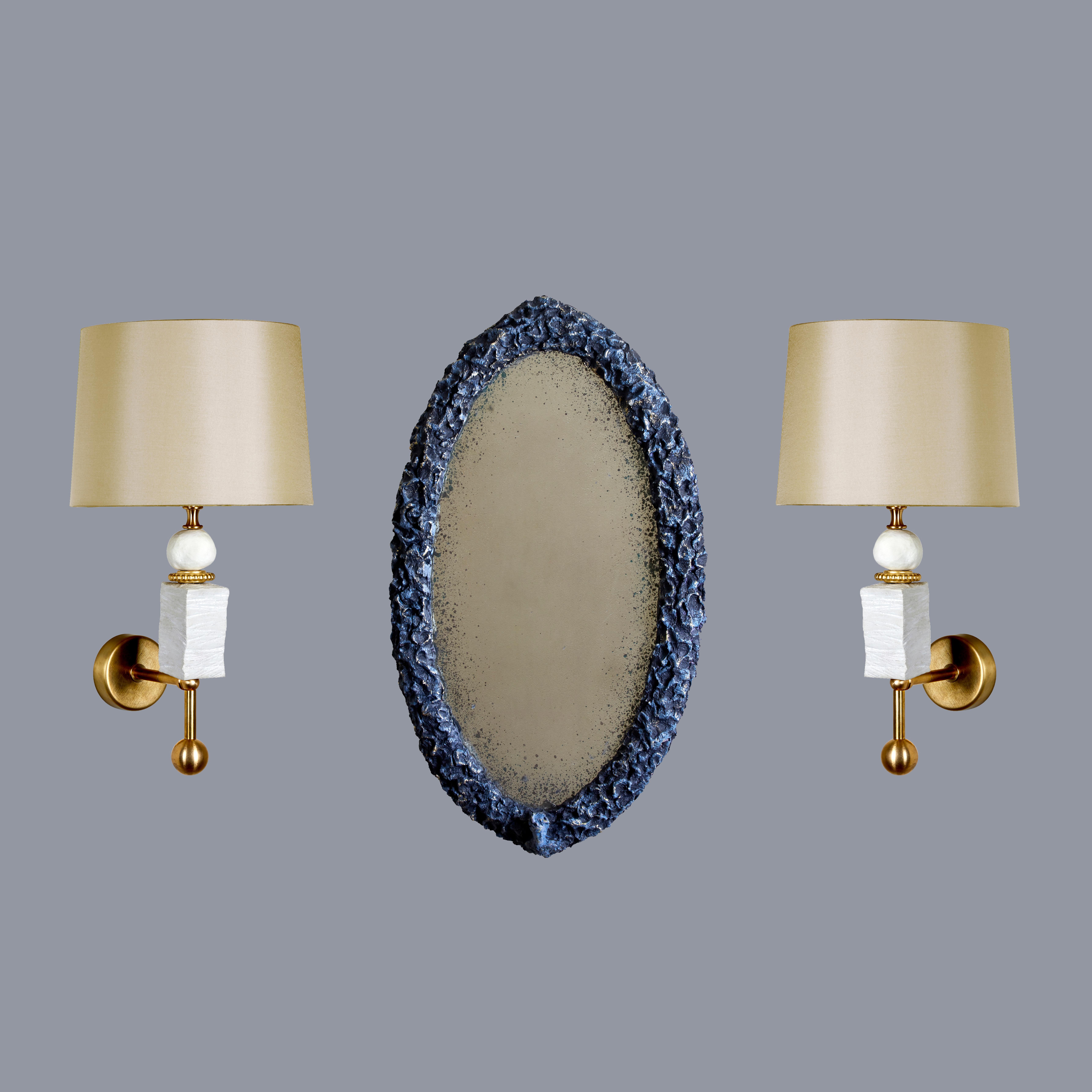 Contemporary Oval Sculpted Mirror in Slate Grey by Margit Wittig For Sale 5