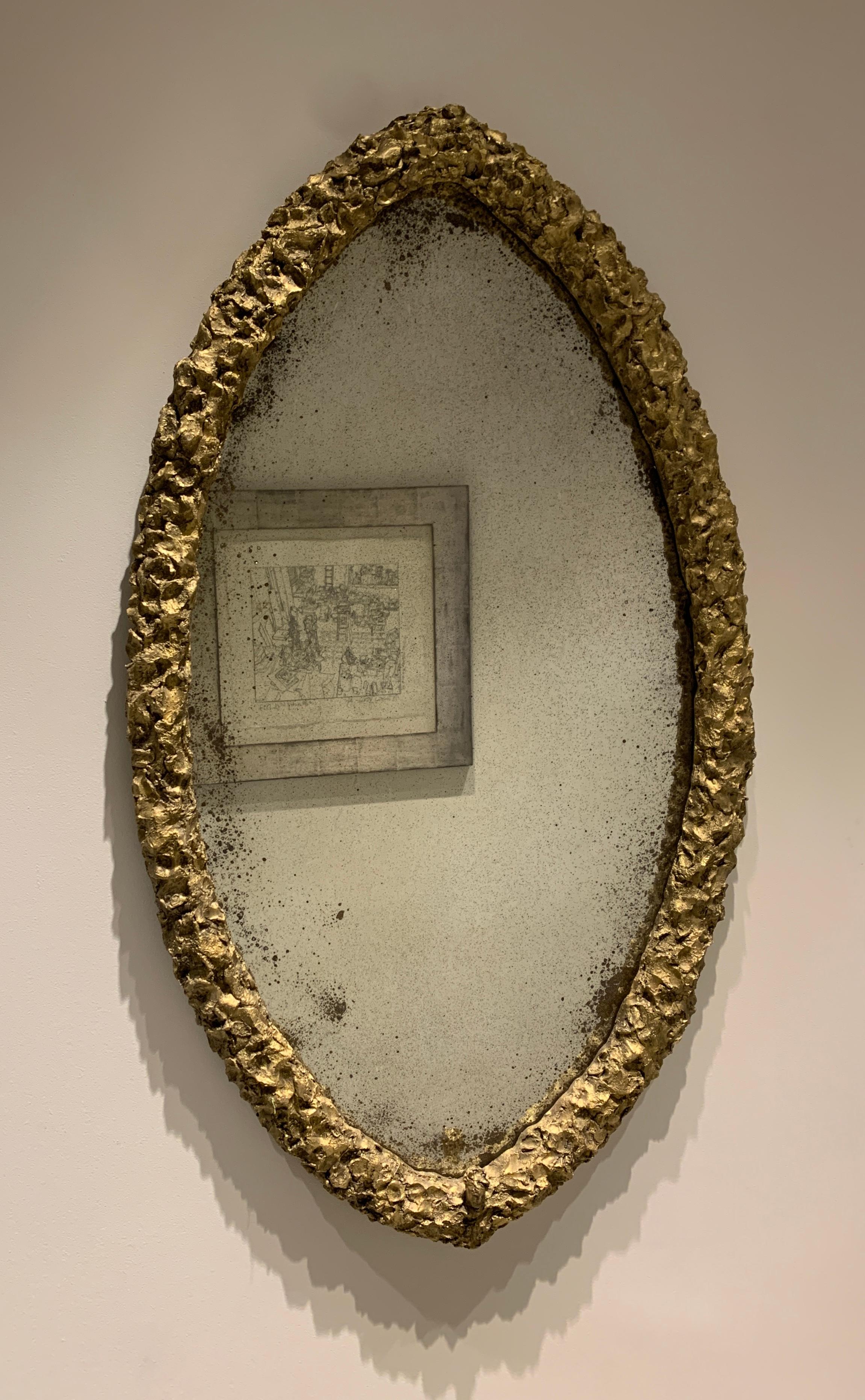 Contemporary Oval Sculpted Mirror in Slate Grey by Margit Wittig For Sale 1