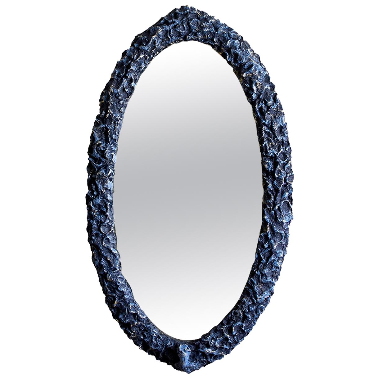 Contemporary Oval Sculpted Mirror in Slate Grey by Margit Wittig