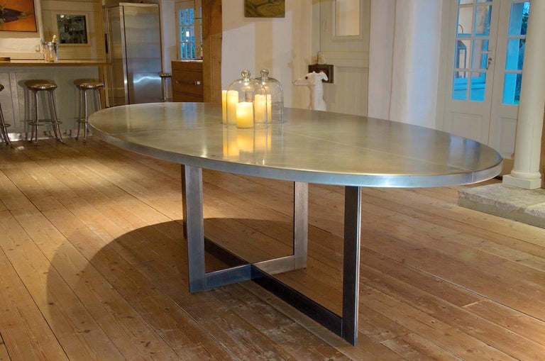Contemporary Oval Shaped ZincTop Dining Table on Steel Legs For Sale at 1stDibs