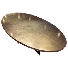 Contemporary Oval Shaped Zinc-Top Dining Table on Steel Legs