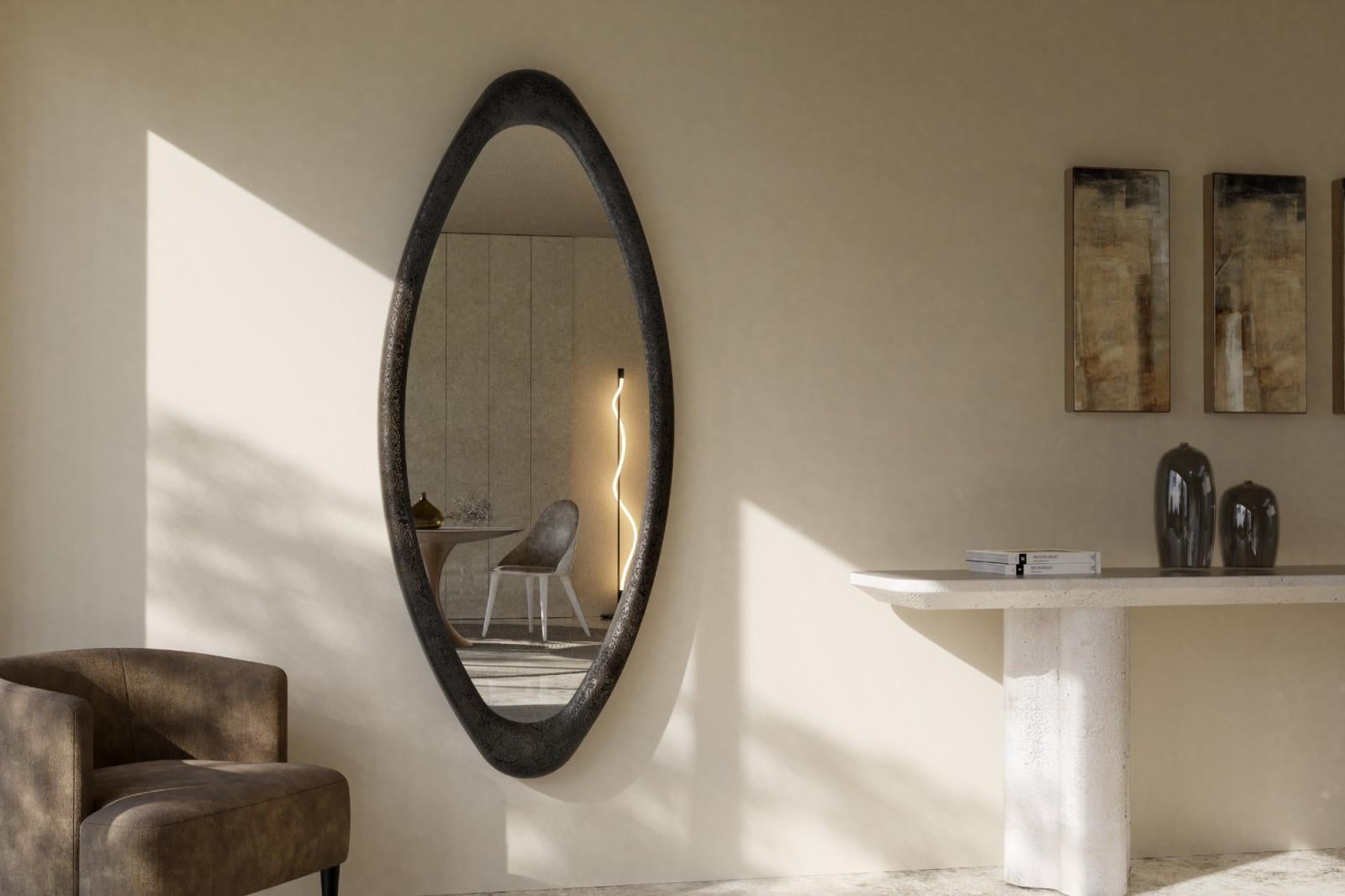 Mid-Century Modern Contemporary Oval Wall Mirror in Volcanic / Bronze Finish For Sale