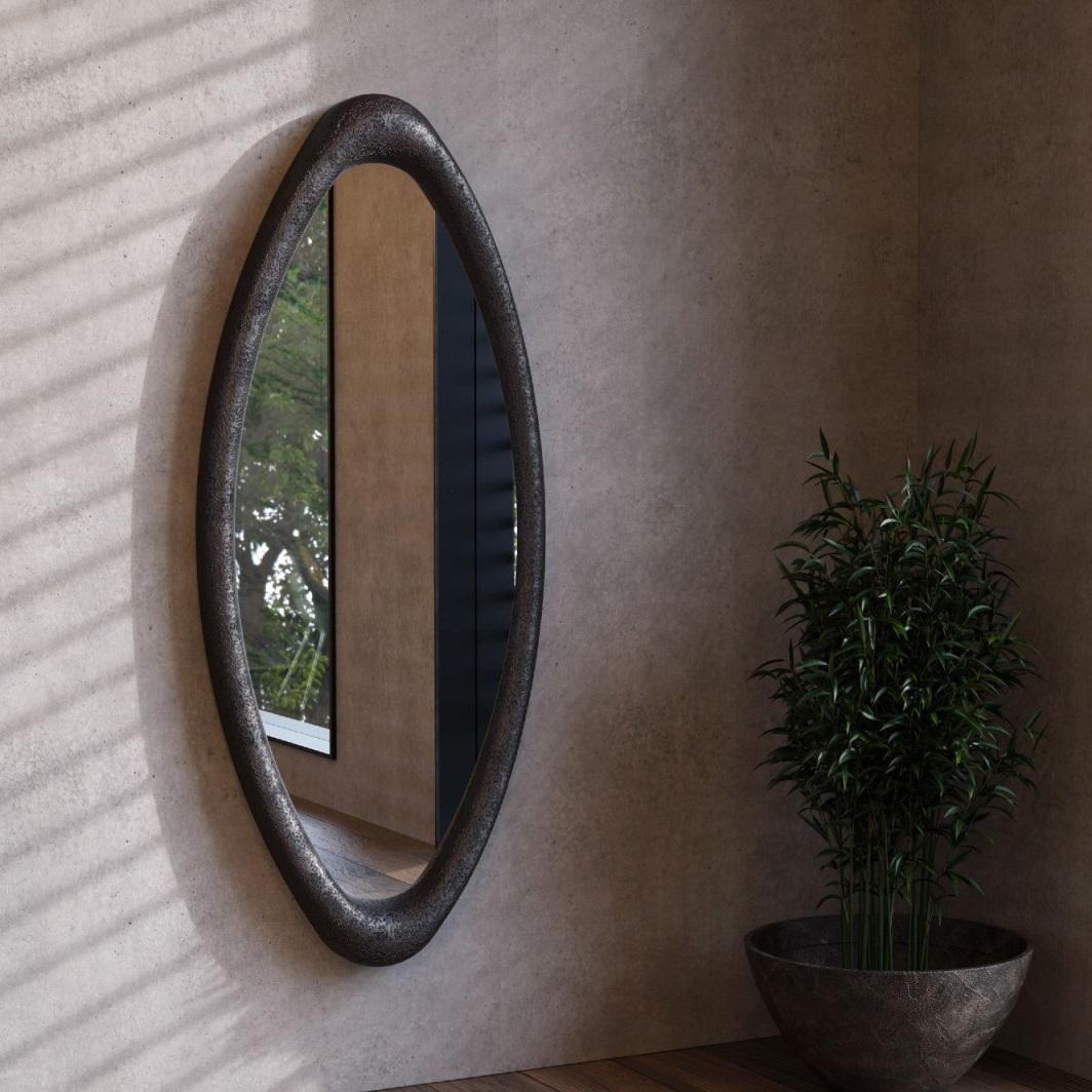 Portuguese Contemporary Oval Wall Mirror in Volcanic / Bronze Finish For Sale