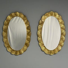Contemporary, Oval Wall Mirrors, Scallop Motif, Murano Glass, Gilt Gold, Italy