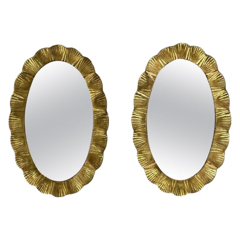 Contemporary, Ovale Wandspiegel, Muschelmotiv, Murano Glas, Gold vergoldet, Italien