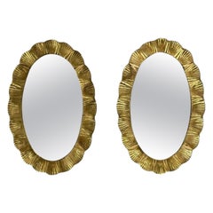 Contemporary, Ovale Wandspiegel, Muschelmotiv, Murano Glas, Gold vergoldet, Italien