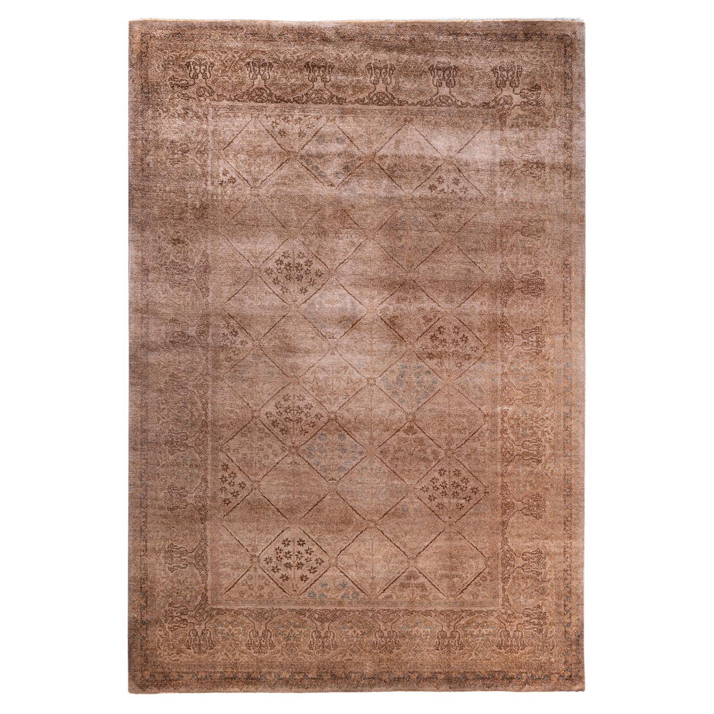 Contemporary Overdyed Hand Knotted Wool Beige Area Rug 5' 3" x 7' 8"